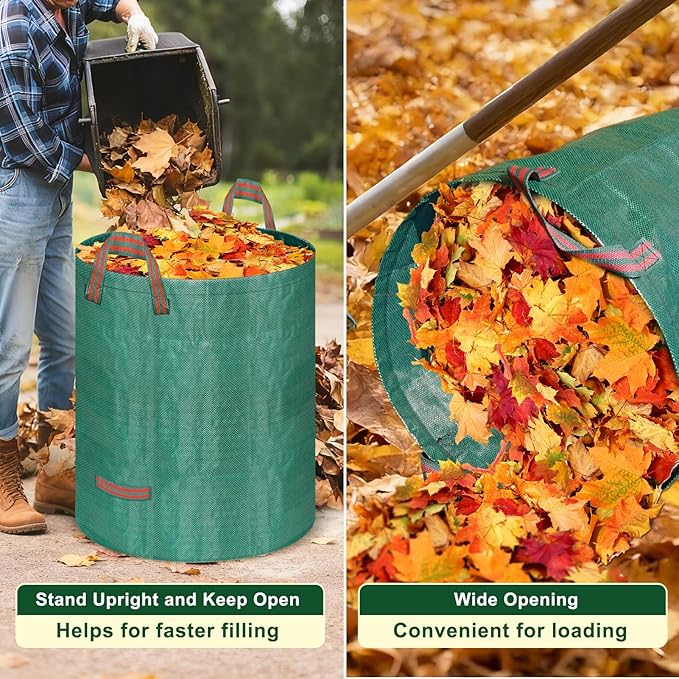 Remiawy Reusable Yard Waste Bags, 4 Packs 32 Gallons Lawn and Leaf Garden Bags Heavy Duty with 4 Handles, Collapsible Yard Waste Containers Camping Yard Recycling Bin for Debris Leaves Grass Clippings