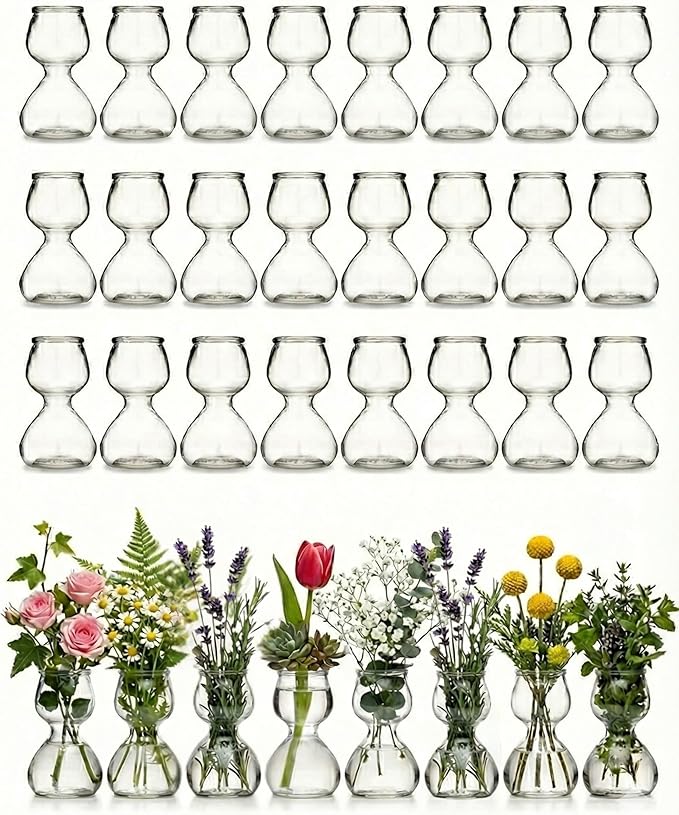 Garden Guru Plant Propagation Stations - Clear Glass Bud Vases Set of 32 - Mini Vases for Wedding Centerpieces, Cafe Décor, Tea Shop Displays - Small Hydroponic & Flower Vase