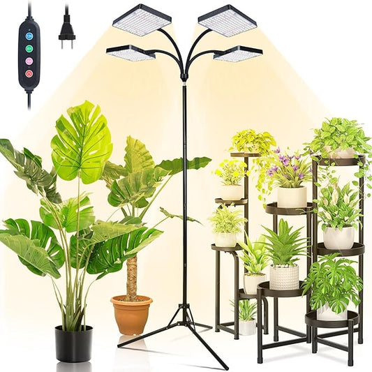 Grow Light with Stand, Orchbloom Grow Lights for Indoor Plants 100W, Natural Sunlight Full Spectrum Plant Growing Lamps for Houseplants & Bonsai Tree, 4/8/12 Hr Timer Plant Light Auto On/Off Everyday