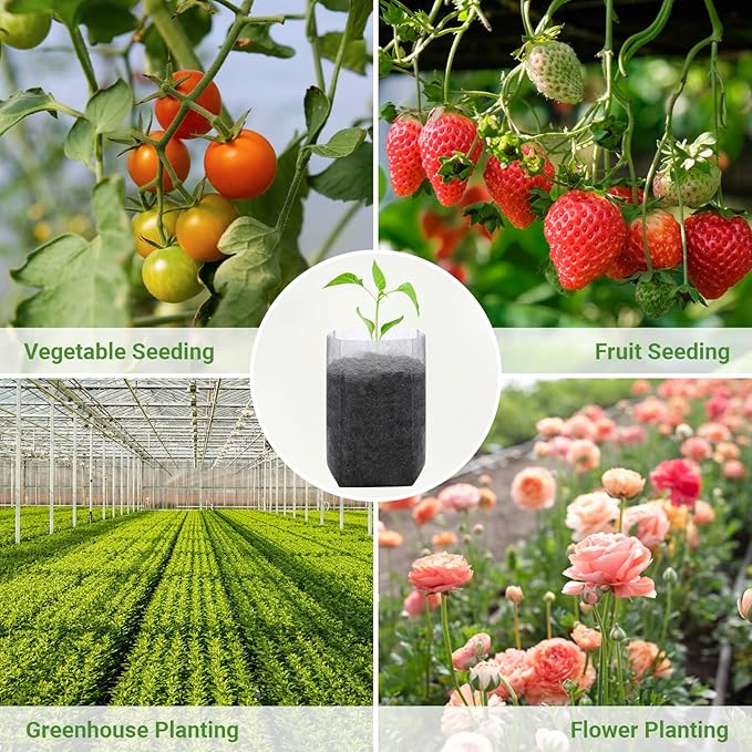 GREANER 100PCS Biodegradable Plant Bags, 5.9x6.3 inches Non Woven Seedling Bags for Planting, Garden Seed Starters Pouchs for Vegetables, Flowers, Indoors and Outdoor Use