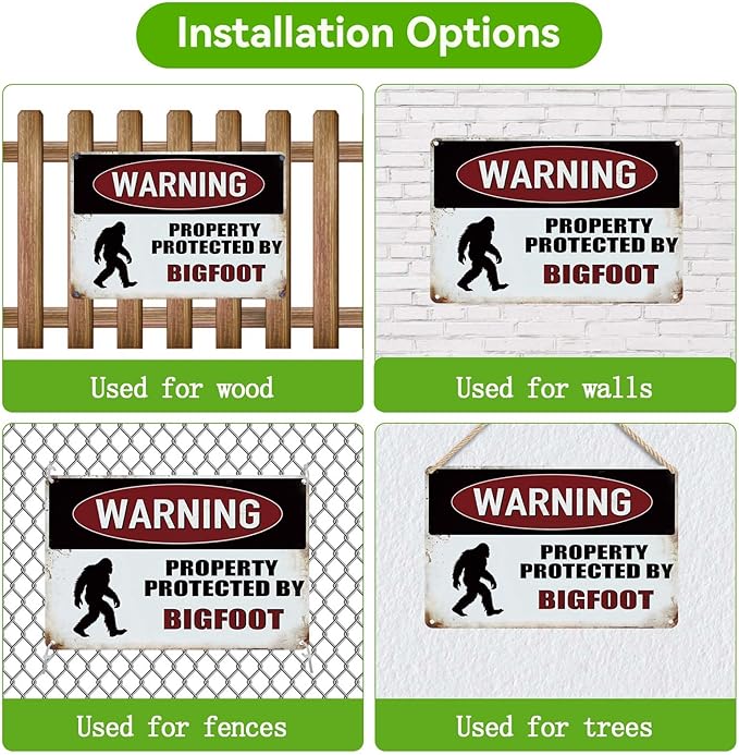 Big Foot Sasquatch Gifts,Private Property Metal Sign, Warning Property Protected by Bigfoot for Outside,Garden,Forest,Yard Decor,12x8 Inches
