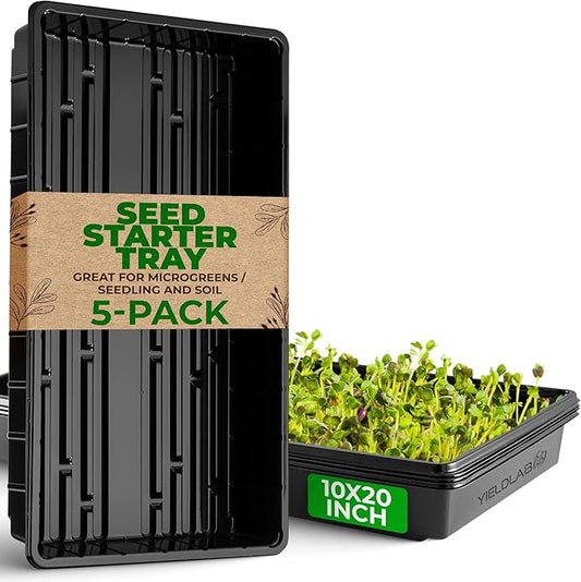 10x20 Inch Black Plastic 5 Pack Plant Propagation Tray – Growing Trays for Garden, Planting, Seedling, Soil & Hydroponic Horticulture - Microgreen Trays Grow Plants - No Drain Holes