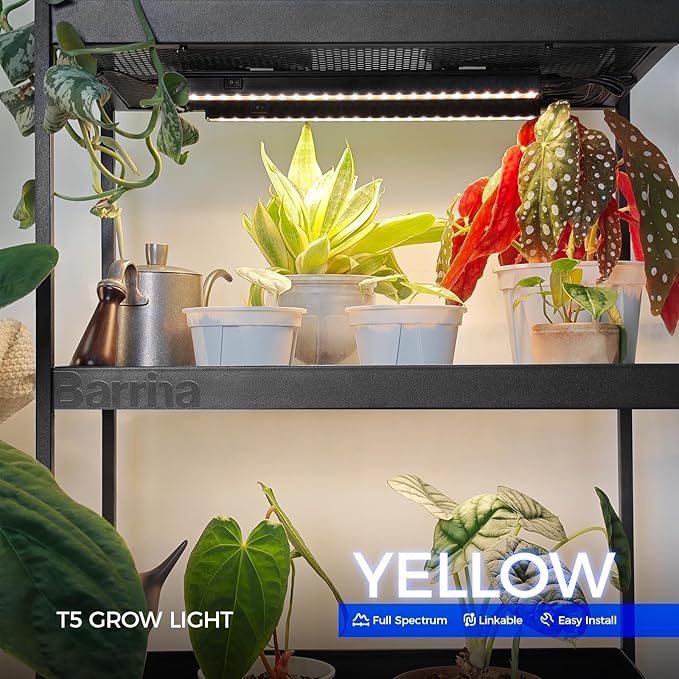 Barrina T5 Grow Lights, 1FT Grow Light Fixture for Indoor Plants Full Spectrum, Black Cover LED Plant Grow Light Bulbs for Indoor Plants, Greenhouse, Plug and Play, Linkable Design, Yellow, 8 Packs