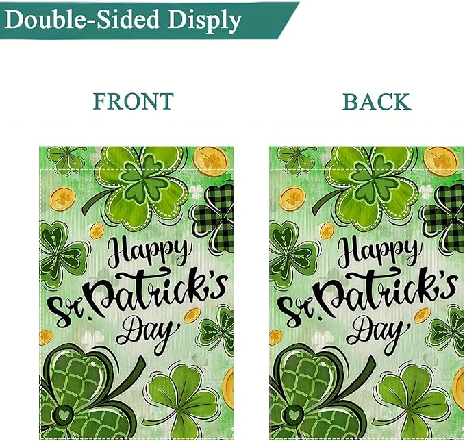 Happy St Patricks Day Shamrock Garden Flag 12 x 18 inch Double Sided Outside decorations,Spring Small Garden Flags For Outdoor Yard Lawn
