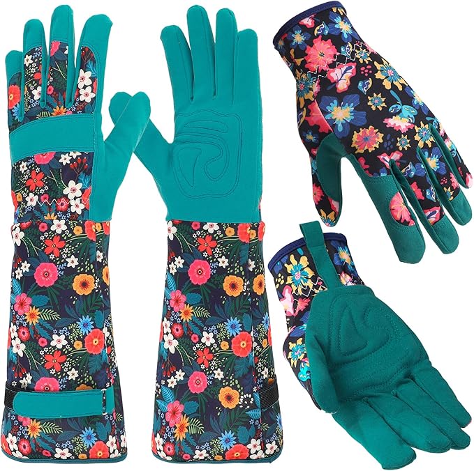 2 Pairs Gardening Gloves Thorn Proof for Women, Long And Short Leather Gardening Gloves for Rose Pruning Yard Work