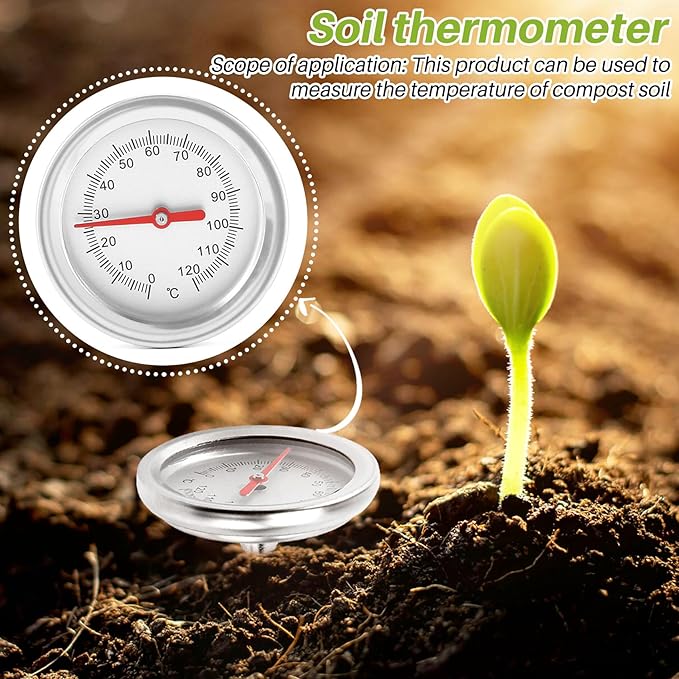 Compost Soil Thermometer 20 Inch 50 Cm Length Premium Food Grade Stainless Steel Measuring Probe Detector