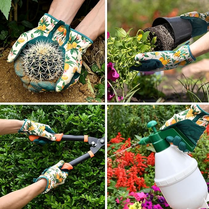 Trifabricy Gardening Gloves for Women, Breathable Leather Garden Gloves with Grip, Thorn-Proof Puncture-Resistant Work Gloves