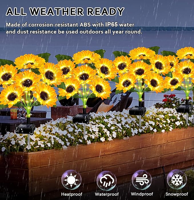 6 Pack with 36 Sunflower Lights,Solar Lights Outdoor Garden Decor,Solar Flowers Lights Waterproof,Sunflowers Birthday Gifts for Mom Women Grandma,Decorative Stakes Lights for Landscape Yard Patio Lawn