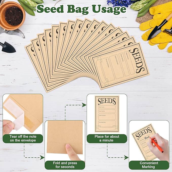 Coolrunner Wood Seed Saving Box, Seed Storage Organizer Case, Seed Packet Storage Organizer with Lock and 3 Handles, 30P Plant Labels, 30P Seeding Envelopes Bag (Natural Wood Color)