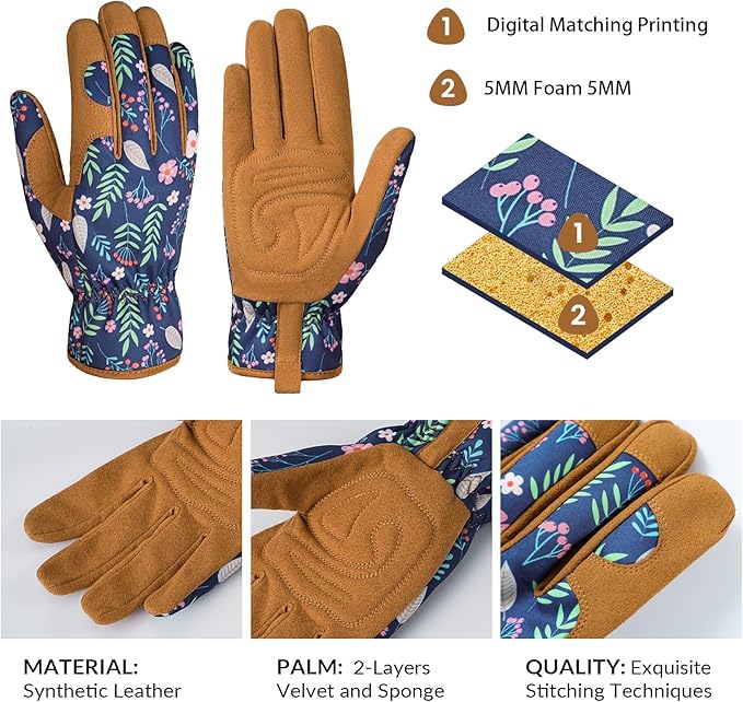 Pleneal Gardening Gloves for Women - Leather Garden Gloves Thorn Proof, Outdoor Protective Working Gloves