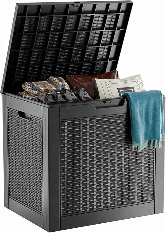 31 Gallon Waterproof Outdoor Storage Box,Resin Deck Box,Lockable Outside Storage Box Container for Patio Furniure,Garden,Pool Tools (Black)