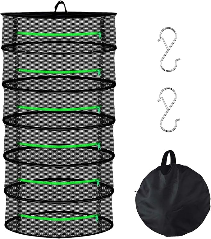 6 Tier Mesh Zippered Herb Drying Rack Hanging with Hook, Outdoor Foldable Drying Tents for Plants, Seeds