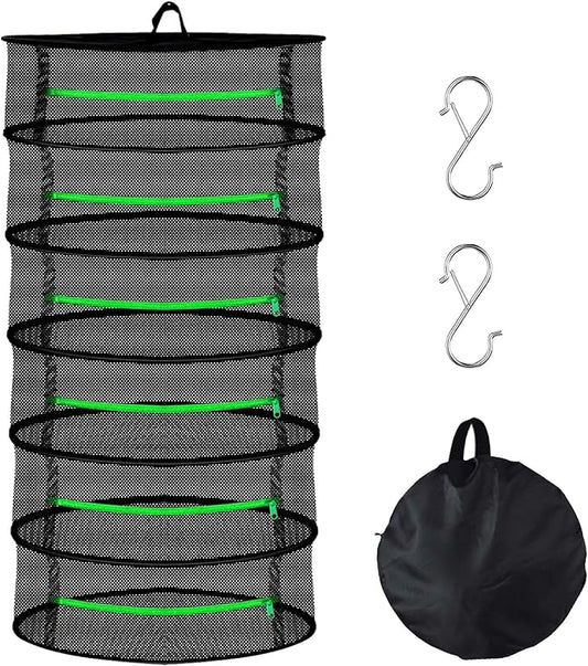 6 Tier Mesh Zippered Herb Drying Rack Hanging with Hook, Outdoor Foldable Drying Tents for Plants, Seeds