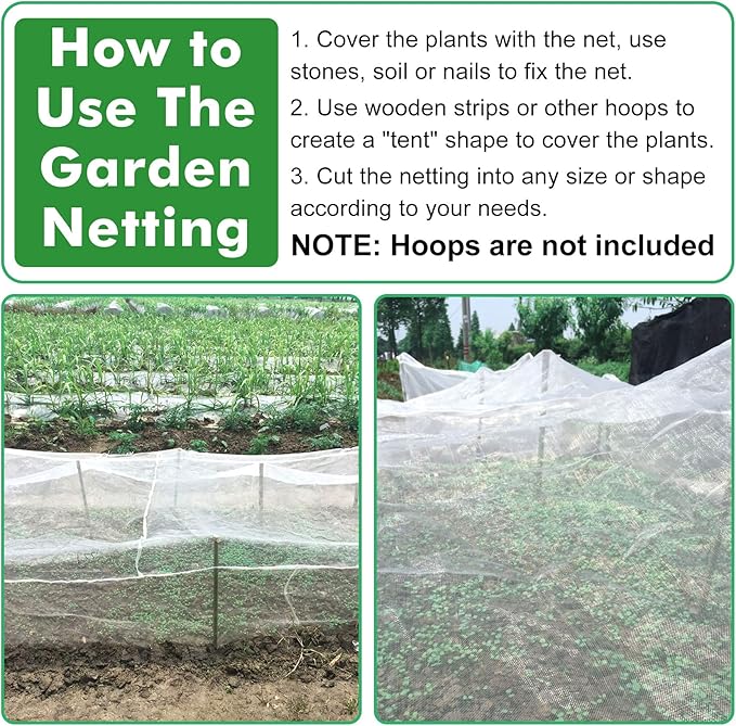 Unves Garden Netting, Bird Mesh Mosquito Netting, Row Covers Bird Net Barrier Screen Protect Fruits Crops, White Plant Cover Garden Mesh for Raised Beds Covers from Bugs Insect