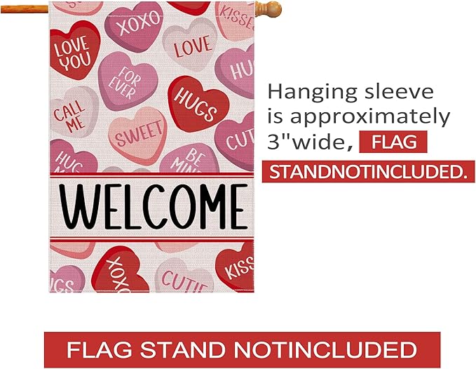 Valentines Day Garden Flag 28x40 Inch Double Sided, Love Hearts Welcome Valentine Decorations Burlap Garden Flags Rustic Anniversary Yard Outdoor Farmhouse Outside