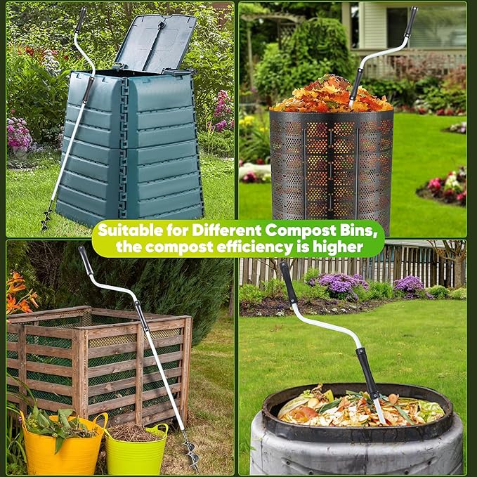 Composting Accessories – Aerator, Turner & Mixing Tool for Outdoor Compost Tumblers/Bins/Bags