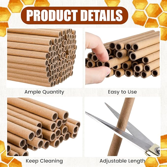 BreezeHug 600 Pcs Mason Beehive Tubes 6 Inch Long Cardboard Beehive Nesting Tubes Nesting Paper Inserts 0.24/0.3" Inner Diameter for Outdoor Beekeeper's Garden House Hotel Condo Nest Accessory