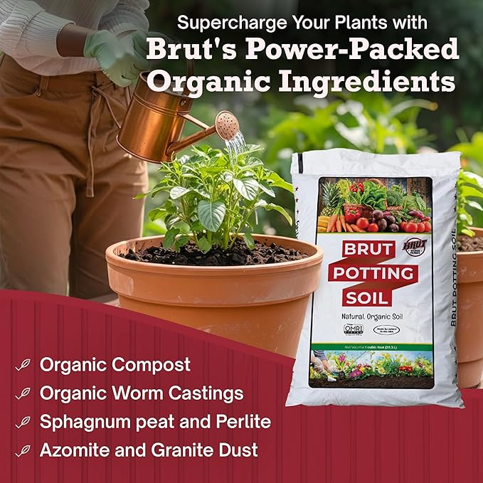 Brut Farms Organic Starter Pack Trio – All-Natural Potting Soil, Nutrient-Rich Worm Castings & Additive-Free Cow Manure Compost – Safe for Indoor and Outdoor Plants - Gardening for Beginner