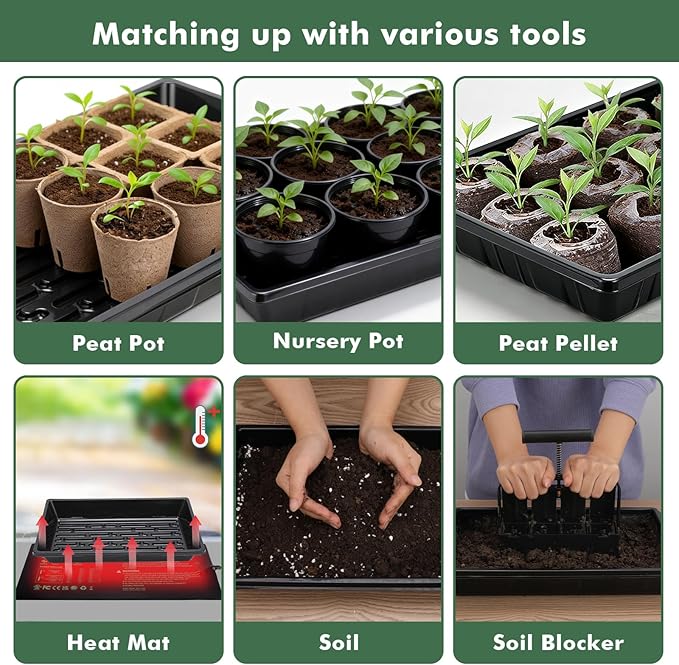 Sckee Upgraded 10 Pack Plant Growing Trays Seed Starting Tray Microgreens Growing Trays Seedling Plant Germination Starter Tray Transplant Fodder Flats, No Holes, No Leakage, Reusable (1017)