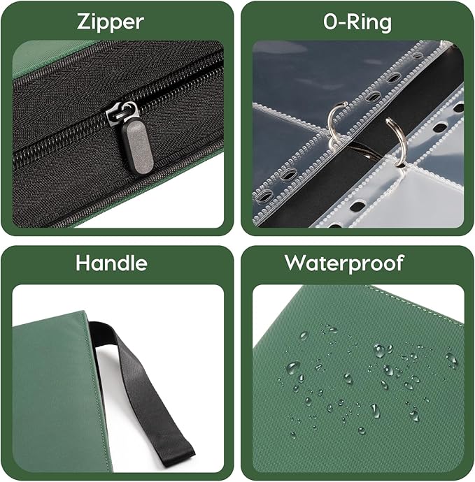 Seed Storage Binder with Handle,120 Pockets Seed Packet Organizer, A4 Size Gardener Notebook with Zipper Closure, 30 Clear Pages for 4x6 Photo/Seed Packets, Garden Seed Keeper (Upgraded Version)