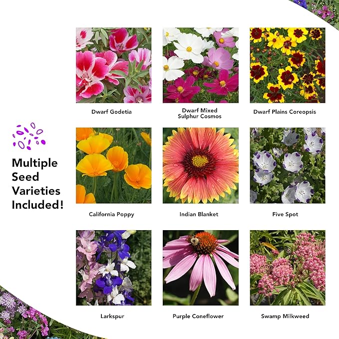 Growtrax Easy-Grow Wildflower Seed Mat - 40 sqft Annual & Perennial Mix - Eco-Friendly Bio Fabric, Ideal for Spring Planting, Flower Display, Pots, Beds & Walkways - Attracts Butterflies & Bees