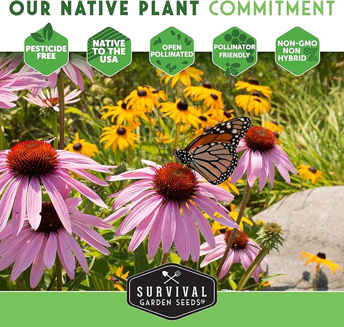 Native Wildflower Seeds for Planting 24 Variety Pack – Perennial & Annual North American Flowers for Butterfly & Bee-Friendly Pollinator Gardens – Non-GMO Heirloom – Survival Garden Seeds