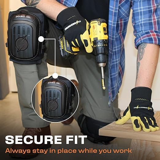 Thunderbolt Knee Pads for Men Construction Knee Pads for Work for Men and Women with Double Gel for Gardening Flooring Roofing Heavy Duty with Extra Thick Foam and Strong Adjustable Non-Slip Straps