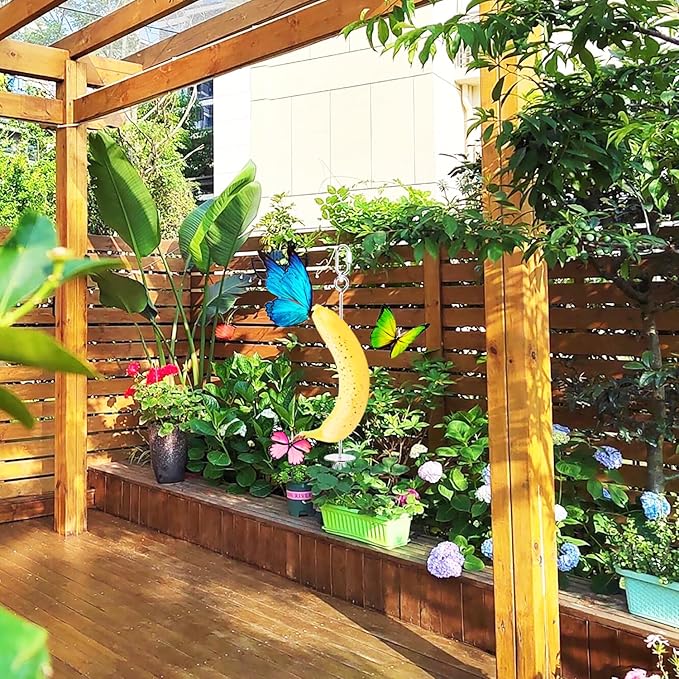 3 Pack Butterfly Banana Feeder, Stainless Steel Outdoor Banana Holder Hanging Butterfly Feeder for Garden Backyard Tree Banana Hammock Attracts Butterflies Bees Birds