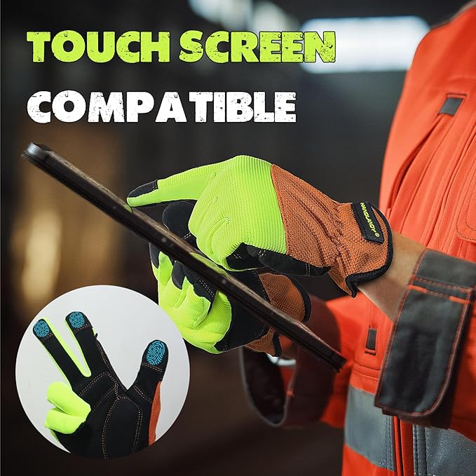 HANDLANDY Work Gloves for Men & Women, Utility Mechanic Working Gloves Touch Screen, Flexible Gardening Gloves for Yard