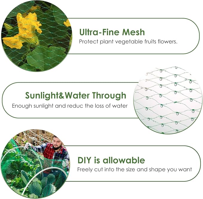 13X130FTRuolan Bird Netting for Garden Protect Vegetable Plants and Fruit Trees,Plastic Trellis Netting for Birds, Deer,Squirrels and Other Animals (13X130), Green