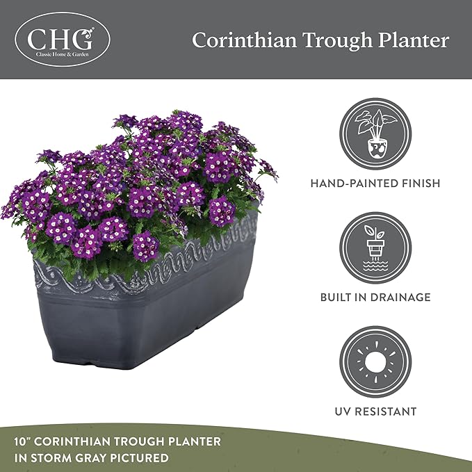 Classic Home and Garden Corinthian Trough Planter, 10", Bronze, Pack of 3