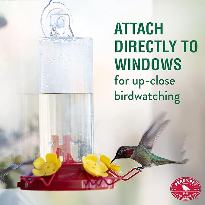 Perky-Pet 217 Window Mount Plastic Hummingbird Feeder with Perches - 8 oz Outdoor Garden Décor Hummingbird Feeder (Pack of 2)