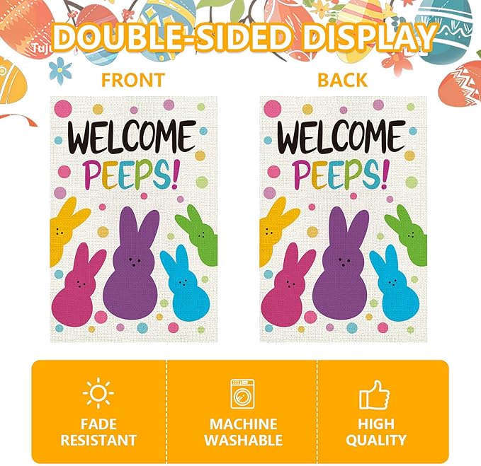 Welcome Easter Garden Flag 12x18 Inch, Double Sided Bunny Spring Flag for Yard Outdoor Decoration