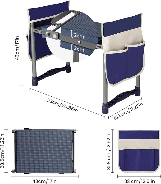 Garden Kneeler and Seat, 10.9" Wide Double-Sided Thick Knee Pad , Heavy-Duty Foldable Gardening Stool, 2 Large Tool Bags, Prevents Knee and Back Pain, Portable Garden Bench, Gifts for Women, Seniors