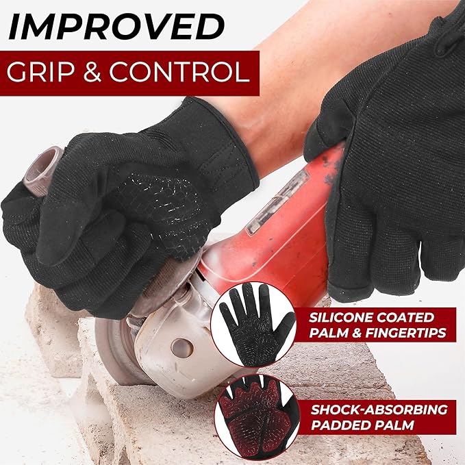 HANDLANDY Work Gloves for Men & Women, Utility Mechanic Working Gloves Touch Screen, Flexible Gardening Gloves for Yard