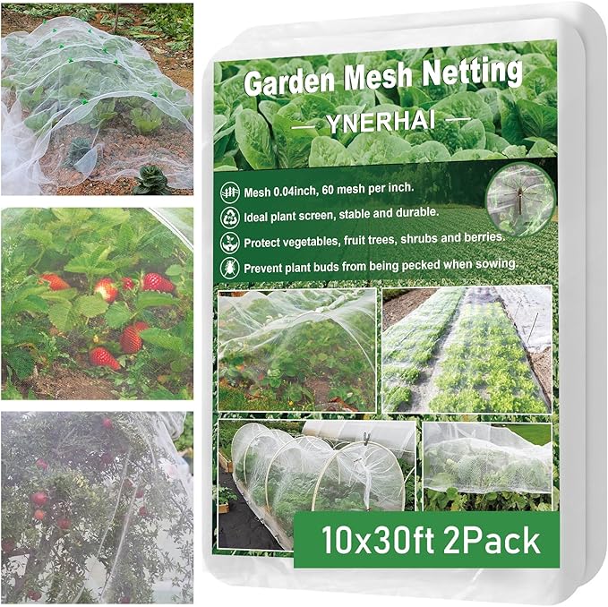 2Pack 10x30ft Garden Netting Mesh Barrier, Ultra Fine Mosquito Net for Patio,Garden Netting for Raised Beds,Fruit Tree Netting for Garden Protection Blueberry Bush Netting Cover