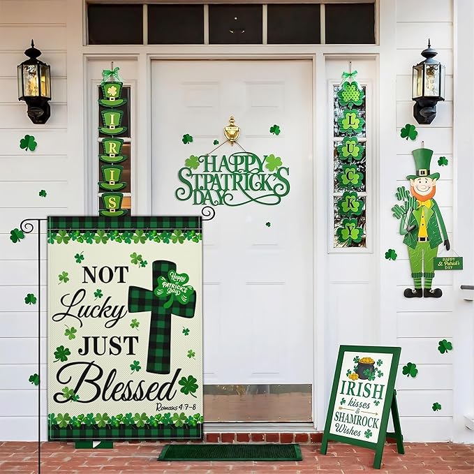 St Patricks Day Garden Flag 12×18 Inch Double Sided Happy St Patrick's Day Yard Garden Flags for Outside Shamrock Lucky Irish Blessing Garden Flag Outdoor House Holiday Decorations