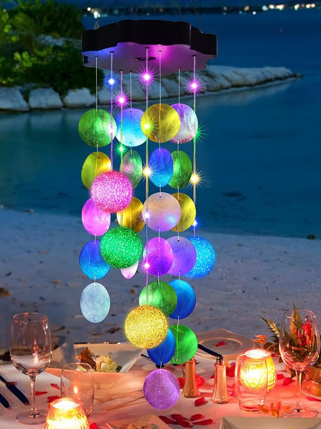 Solar Wind Chimes for Outside, Pastel Hanging Easter Lights with 2 Modes, Solar Shells Light Gifts for Mom Grandma Girls, LED Outside Decorative Mobile Lights for Garden Yard Patio Decor