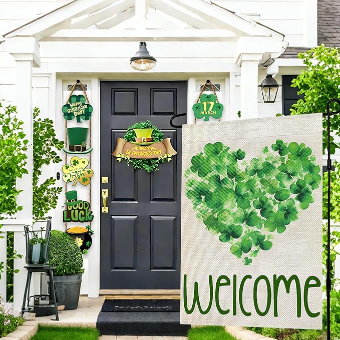 St Patricks Day Garden Flags Decor,12x18 Double Sided St. Patrick's Day Yard Outdoor Decorations Shamrock Decoration Party Anniversary House Front Yard Lawn Outside Decors Garden Flag