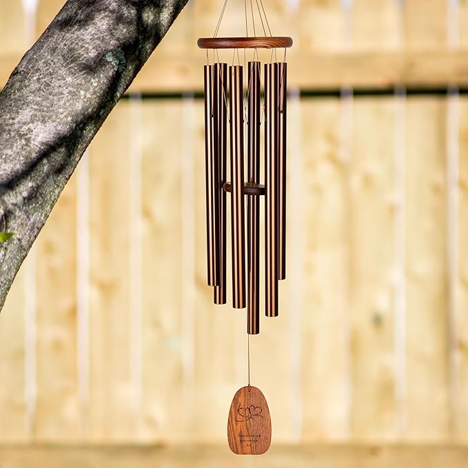 Woodstock Wind Chimes Personalized Amazing Grace Memorial Chime for Outside 40'' Large Bronze Customized Double Heart Bronze Wind Chime for Outdoor Patio Home Garden Décor & Wedding Gift (P-AGLBR15)