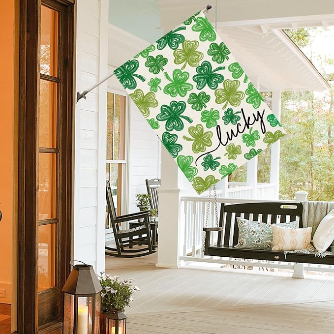 AVOIN colorlife St Patricks Day House Flag 28x40 Inch Double Sided Outside, Shamrock Lucky Clover Holiday Yard Outdoor Flag