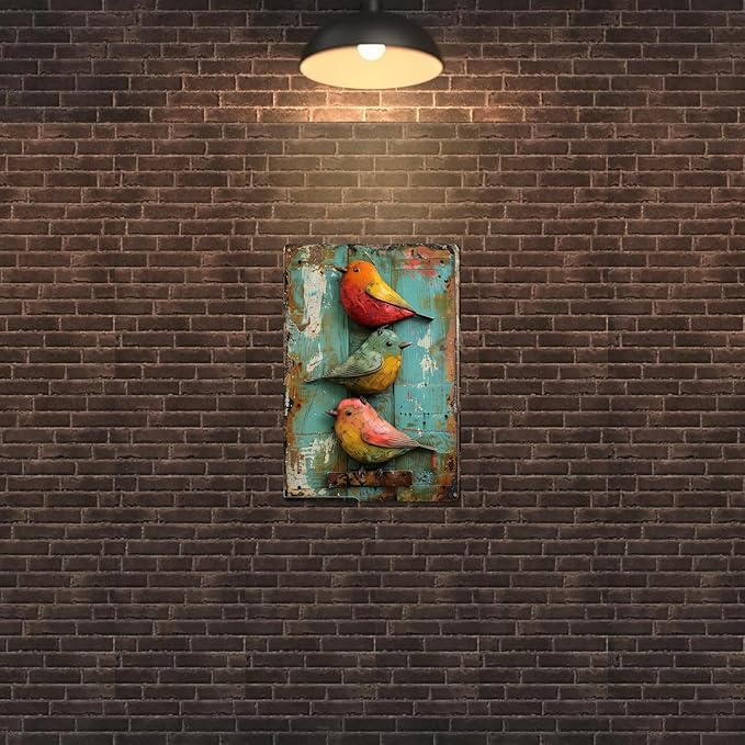 Vintage Cute Birds Metal Sign Retro Bird Tin Plate Wall Decor Rustic Tin Painting for Home Bedrooms Yard Bars Pubs Gardens Patios Porches 8x12 Inch