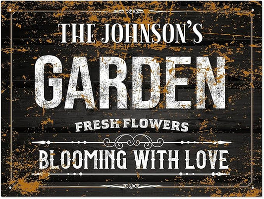 Custom Garden Blooming with Love Sign, Personalized Name for Backyard/Flower Garden Décor Sign, 18x24 Inches, Rust Free .063 Aluminum, Fade Resistant, Made in USA by Sigo Signs