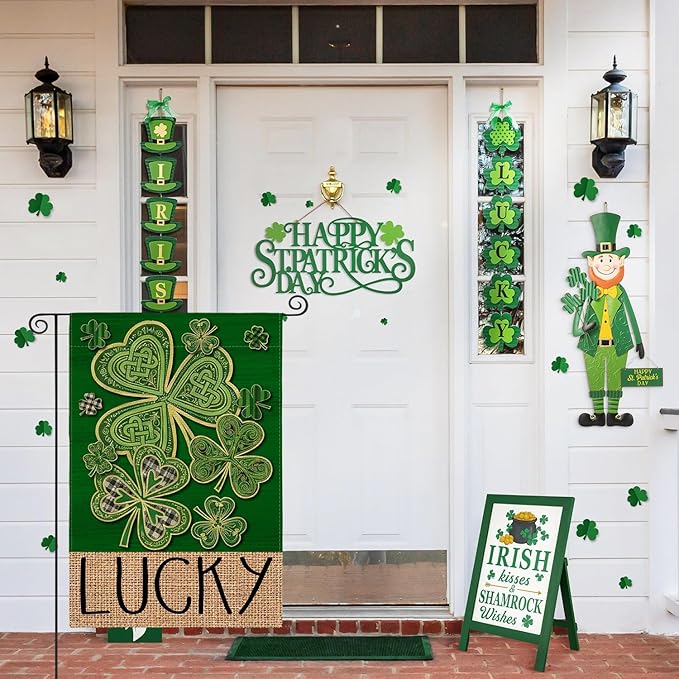 AVOIN colorlife St Patricks Day Garden Flag 12x18 Inch Double Sided Outside, Lucky Shamrock Clover Irish Floral Yard Outdoor Flag