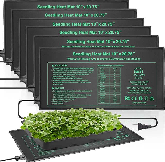 Besitio 6 Pack Durable Waterproof Seedling Heat Mat,10" x 20.75" UL & MET-Certified Warm Hydroponic Heating Pad for Germination, Indoor Gardening Plant Heating Pad
