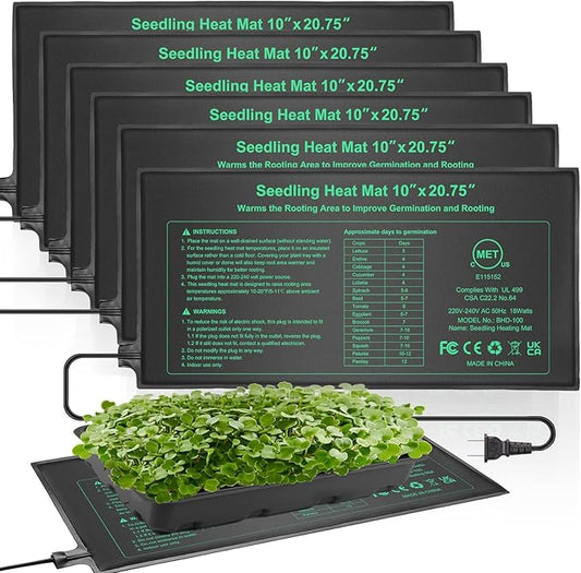 Besitio 6 Pack Durable Waterproof Seedling Heat Mat,10" x 20.75" UL & MET-Certified Warm Hydroponic Heating Pad for Germination, Indoor Gardening Plant Heating Pad
