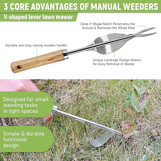 3 Pcs Set Weed Puller Tool,Hand Weeder Tool,4Teeth Uprooting Weeding Tool, Crack and Crevice Weeder, Gardening Weeding Artifact Tool