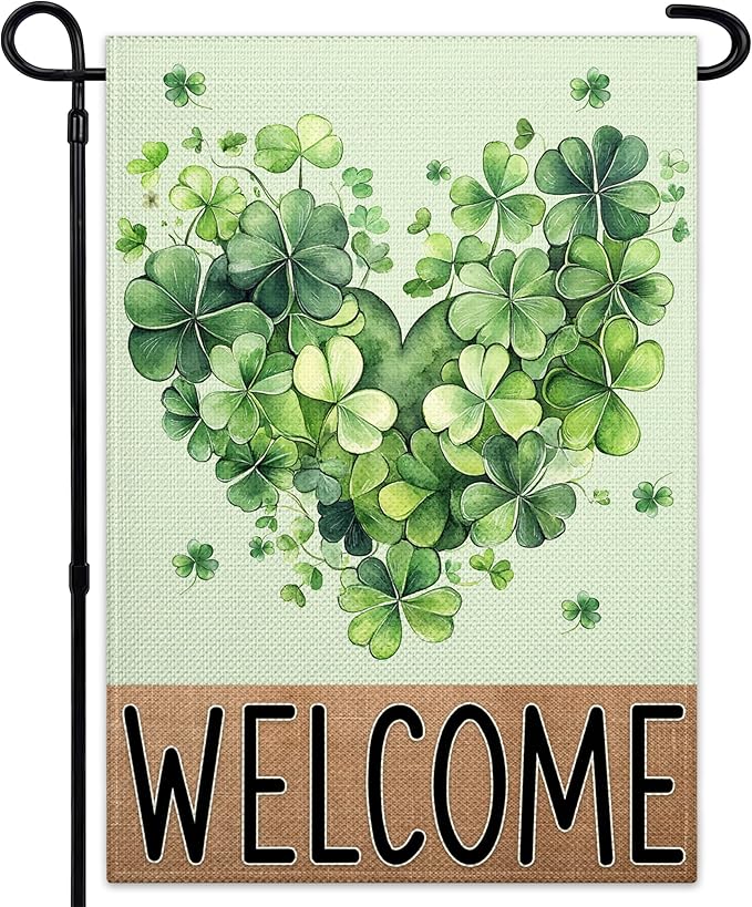 St Patrick'S Day Garden Flags for Outside 12×18 Floral Welcome Garden Flags 3 Ply Shamrocks Flag for Outdoor Yard House Lawn Holiday Sign Decor