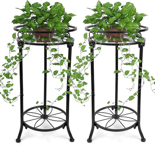 2 Pack Plant Stand Indoor Outdoor,20.3'' 2-Tier Metal Tall Plant Stands,Flower Pot Holder, Plant Rack, Display Shelf for Home Garden Office Patio Balcony