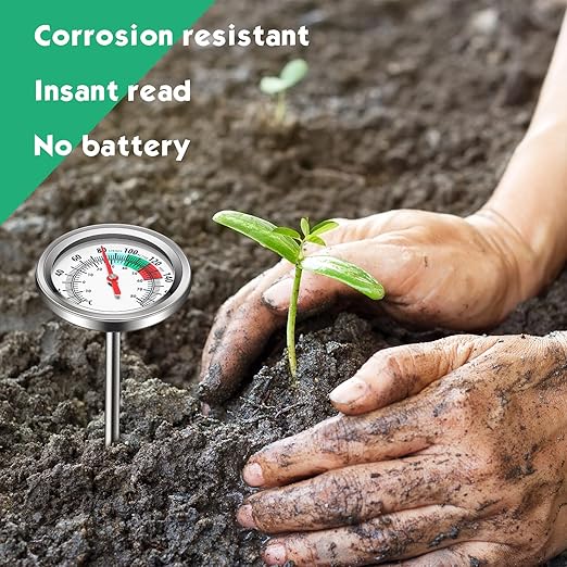 Xuhal 3 Pcs Stainless Steel Soil Thermometer Long Stem Compost Temperature for Garden Fahrenheit and Degrees Centigrade Display with Digital Composting Guide(16 Inches)